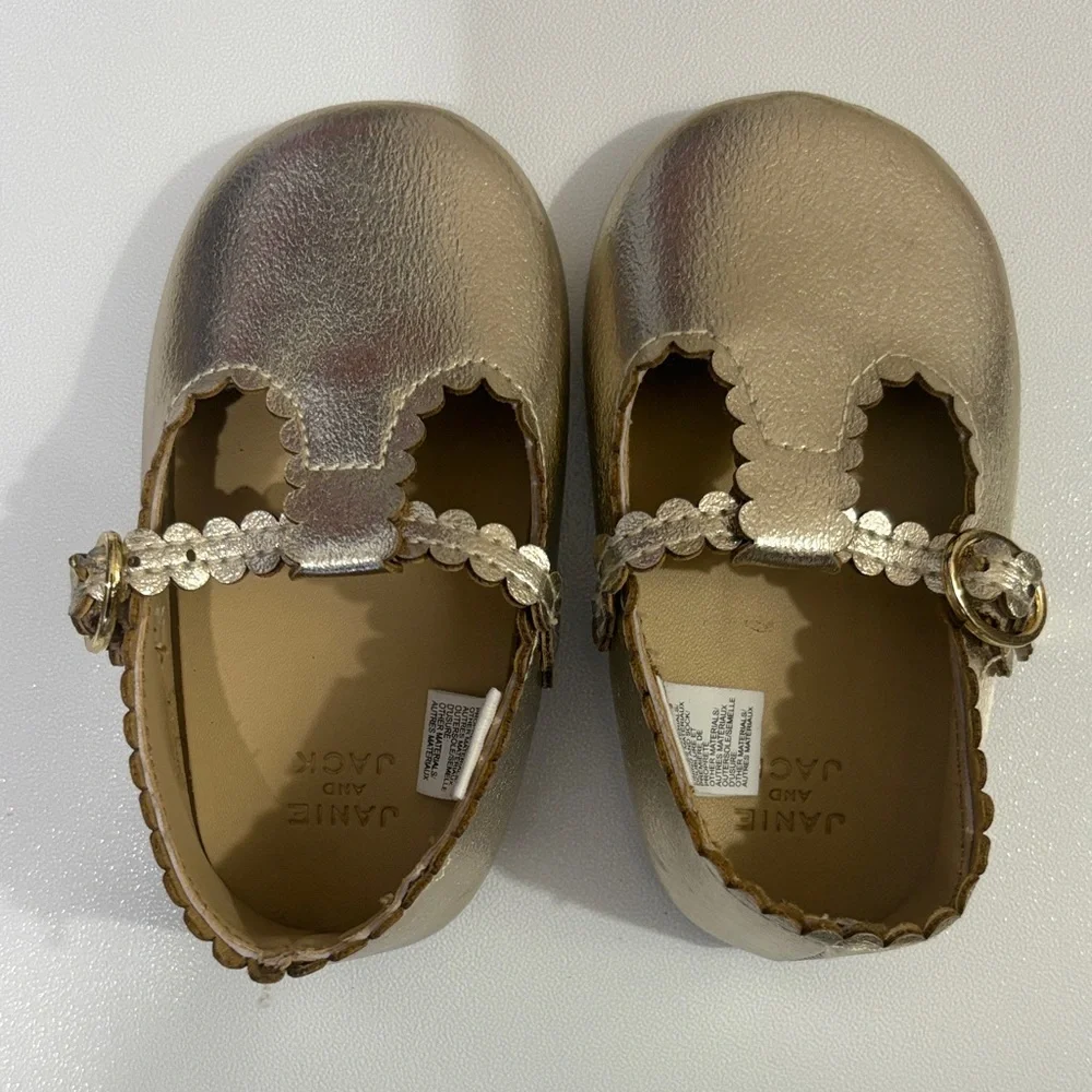 Janie and Jack Metallic Rose Gold Scalloped Mary Jane Shoes
